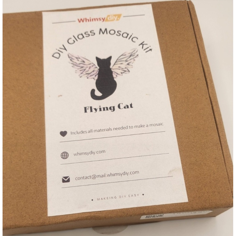 Whimsy DIY Glass Mosaic Kit Flying Cat Handmade Art Craft Set All Materials Inc